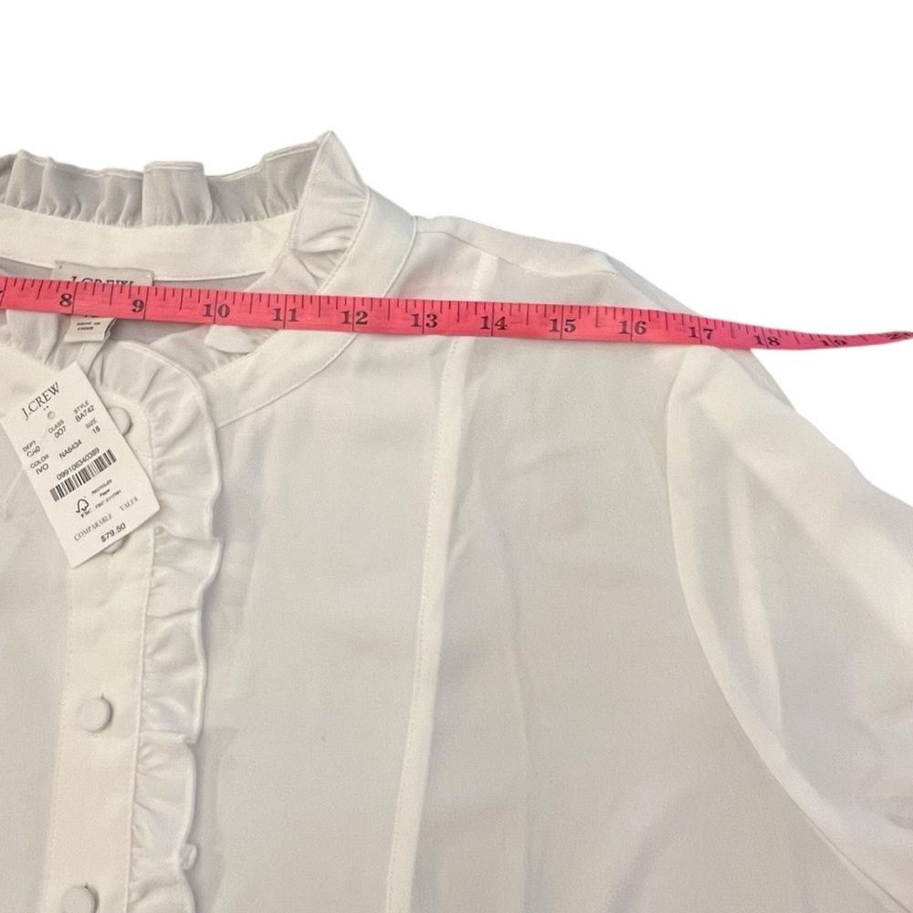 J Crew Factory Long Sleeve White Top Blouse Ruffles Size 18 High Neck NEW $80 - Picture 14 of 16